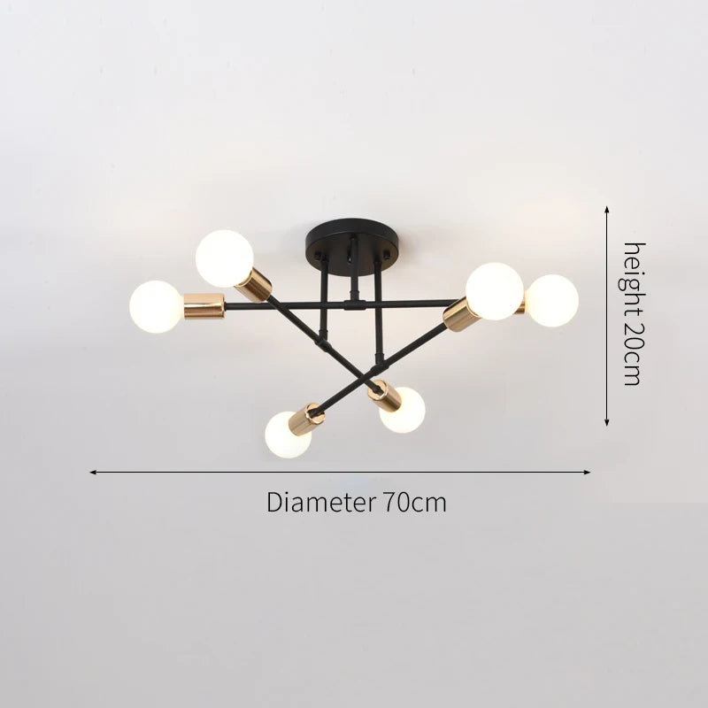Industrial Six-Head Iron Ceiling Light for Modern Living Spaces