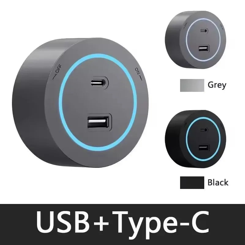 Modular Wall Mounted Track Lighting Rail with USB Charging Ports