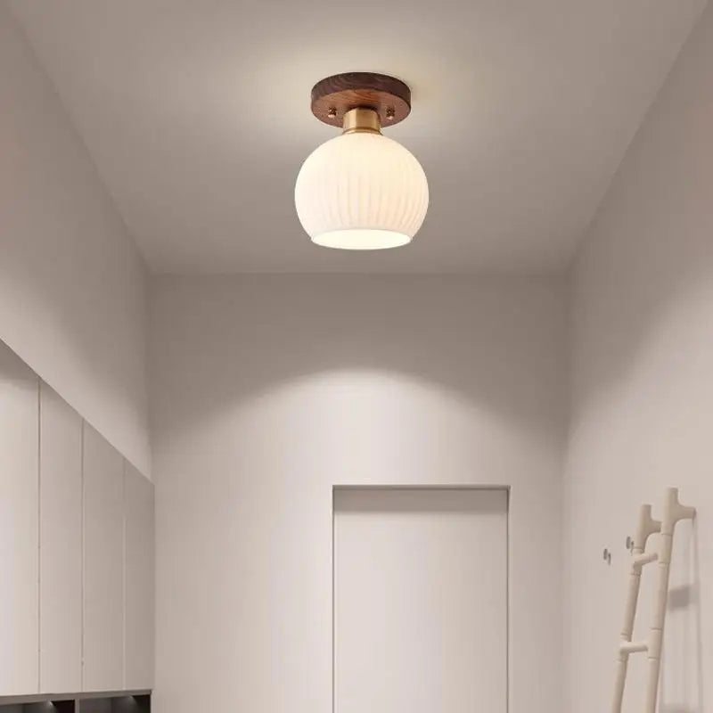 Modern Walnut and Copper LED Ceiling Light for Hallways and Living Rooms