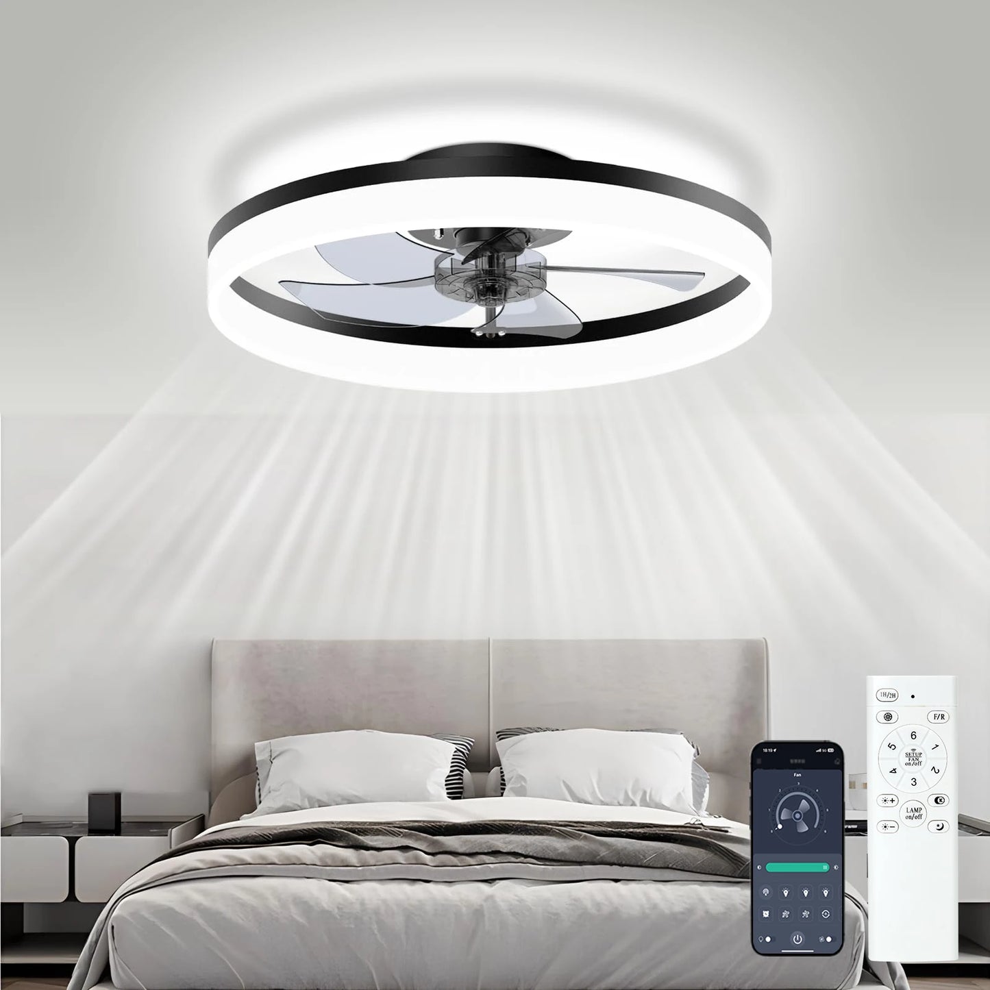 Modern LED Ceiling Fan with Remote Control for Living Rooms and Bedrooms