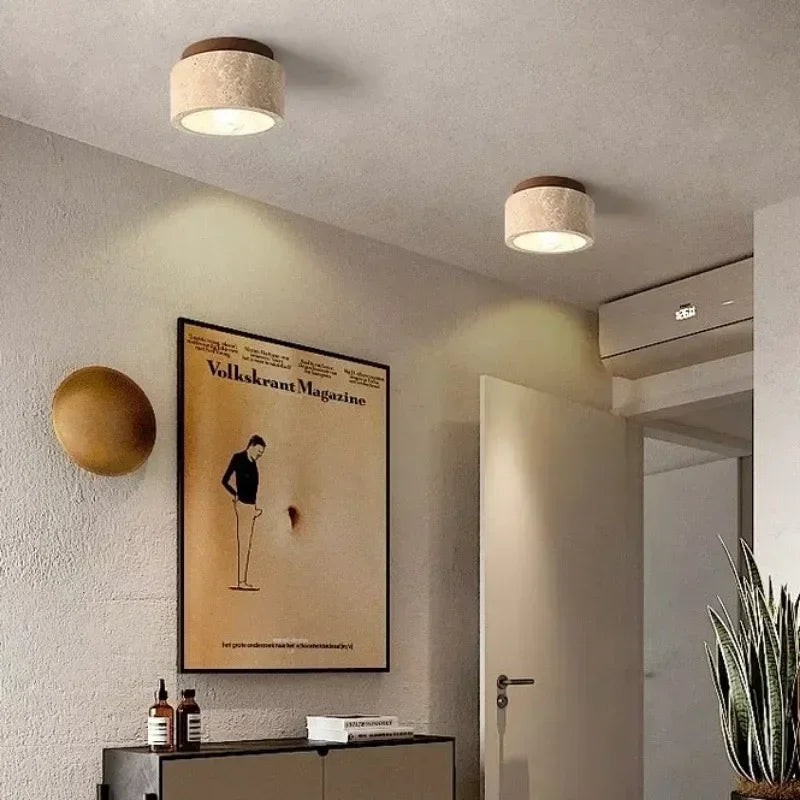 Modern Travertine Stone Flush Mount Ceiling Light for Hallways and Foyers