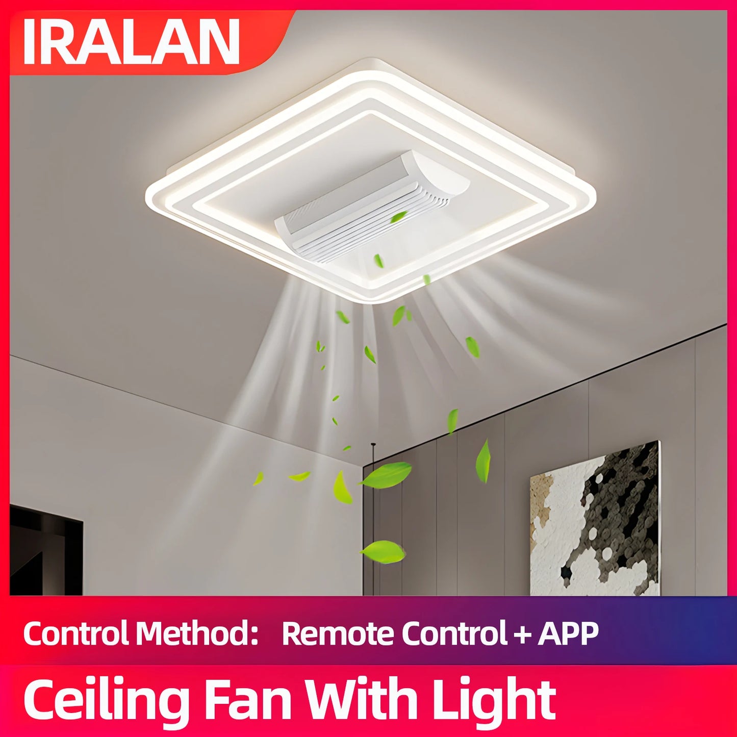 Modern Bladeless Ceiling Fan with Dimmable LED Light for Living Spaces