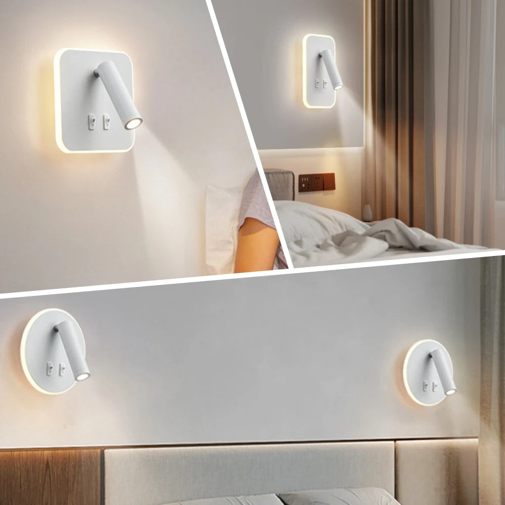 Adjustable Rotating LED Wall Spotlight for Hotel Reading and Bedside Lighting