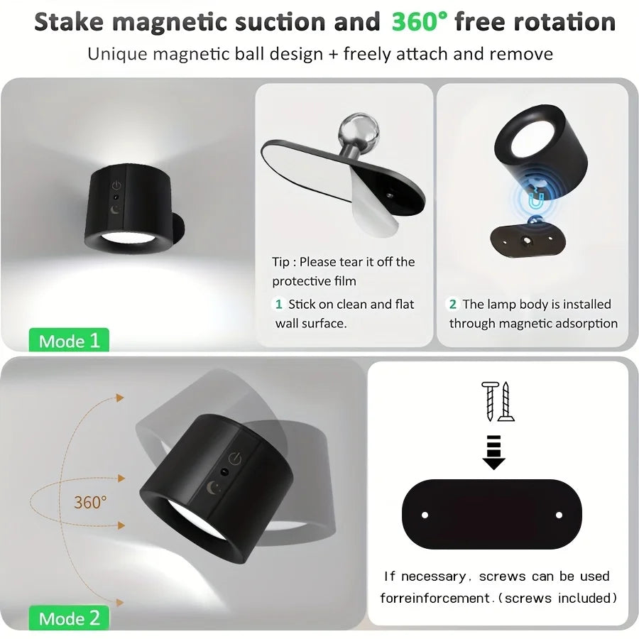Magnetic LED Wall Spotlight with Remote for Modern Bedroom and Living Room