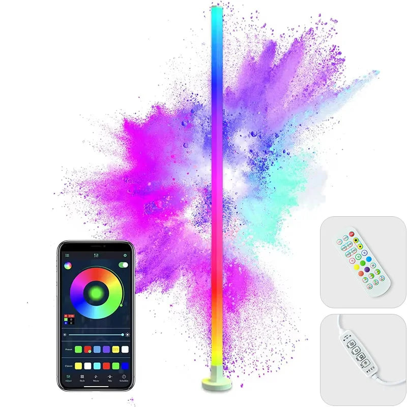 Modern RGB LED Corner Floor Lamp with Music Sync for Living Rooms