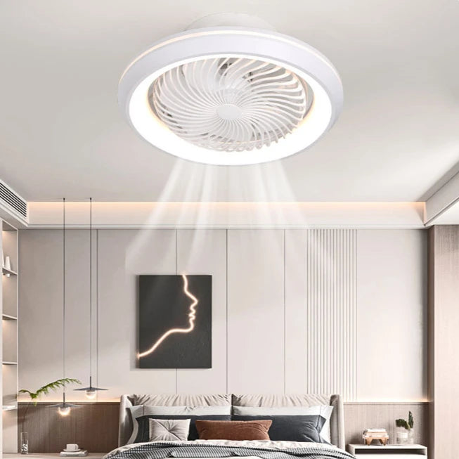 Modern Enclosed Ceiling Fan Light with Rotating Head for Living and Dining Rooms