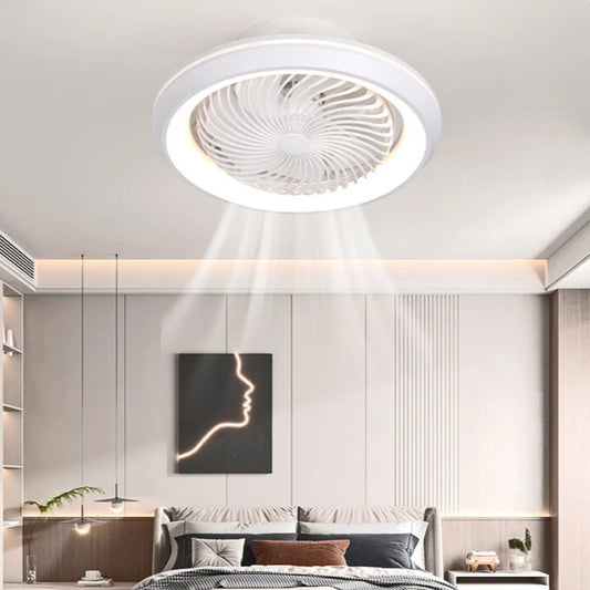 Modern Enclosed Ceiling Fan Light with Rotating Head for Living and Dining Rooms