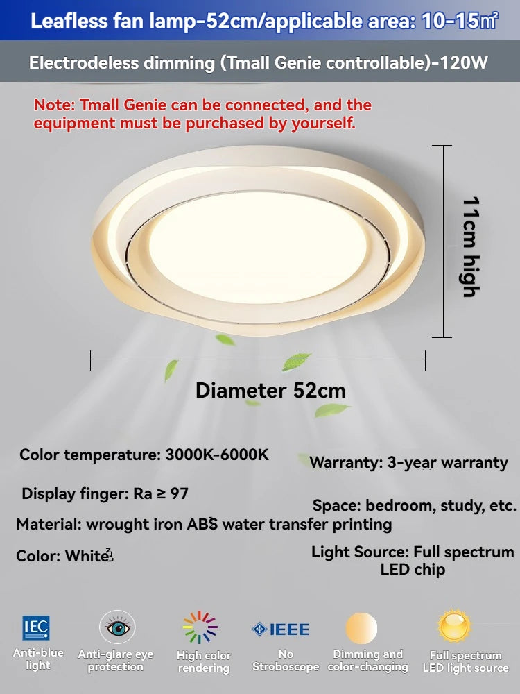 Modern Bladeless Ceiling Fan Light with Walnut Finish for Silent Cooling