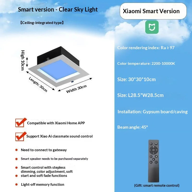 Intelligent LED Sky Panel Light for Kitchen and Bathroom Daylight Simulation