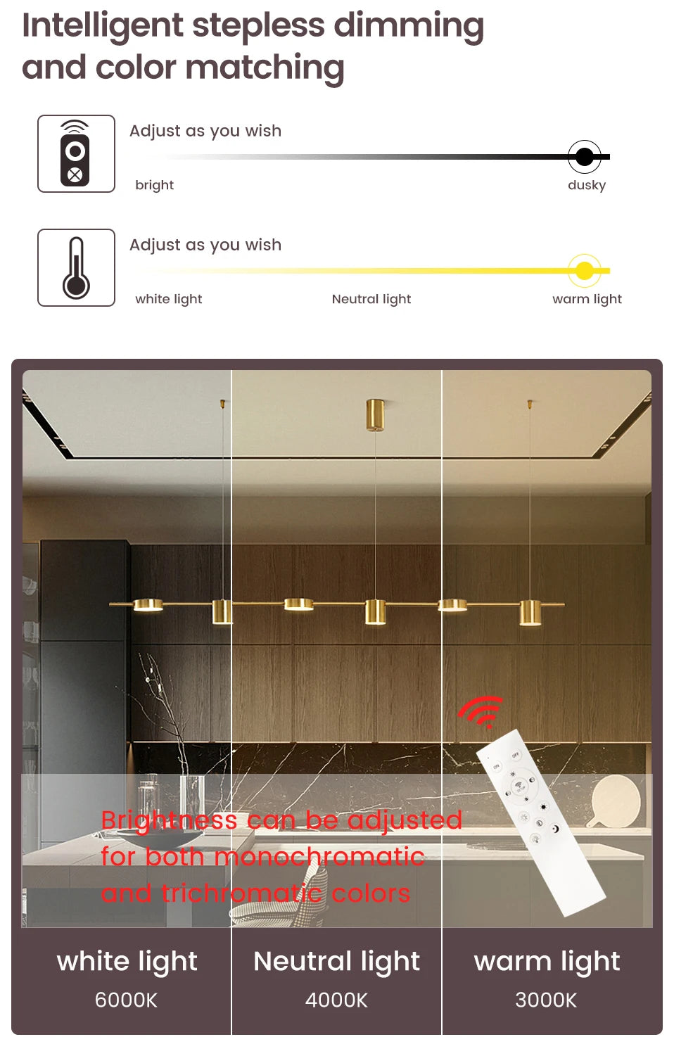 Modern Dimmable LED Chandelier for Contemporary Dining Rooms and Kitchens