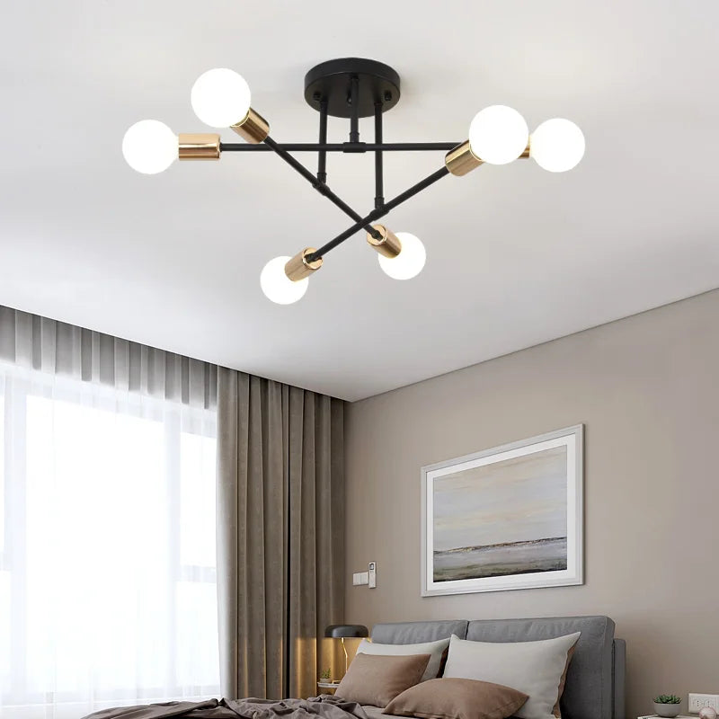 Industrial Six-Head Iron Ceiling Light for Modern Living Spaces
