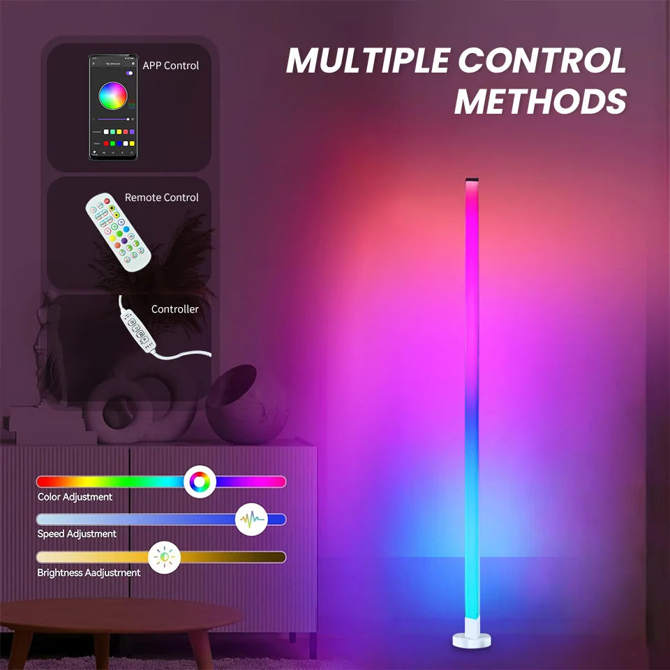 Modern RGB LED Corner Floor Lamp with Music Sync for Living Rooms