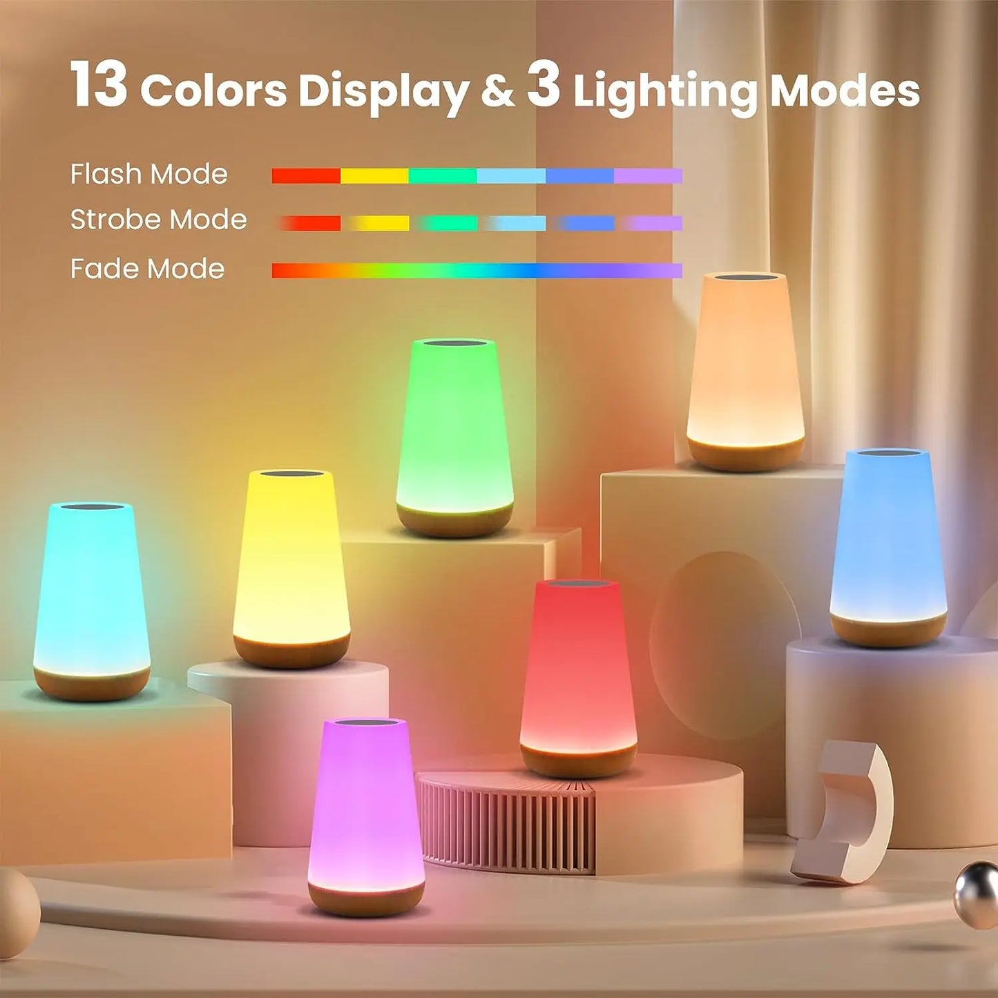 Portable RGB Color Changing Table Lamp with Remote for Bedrooms and Cafes