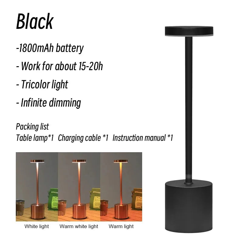 Wireless Rechargeable LED Table Lamp for Modern Restaurants and Hotels