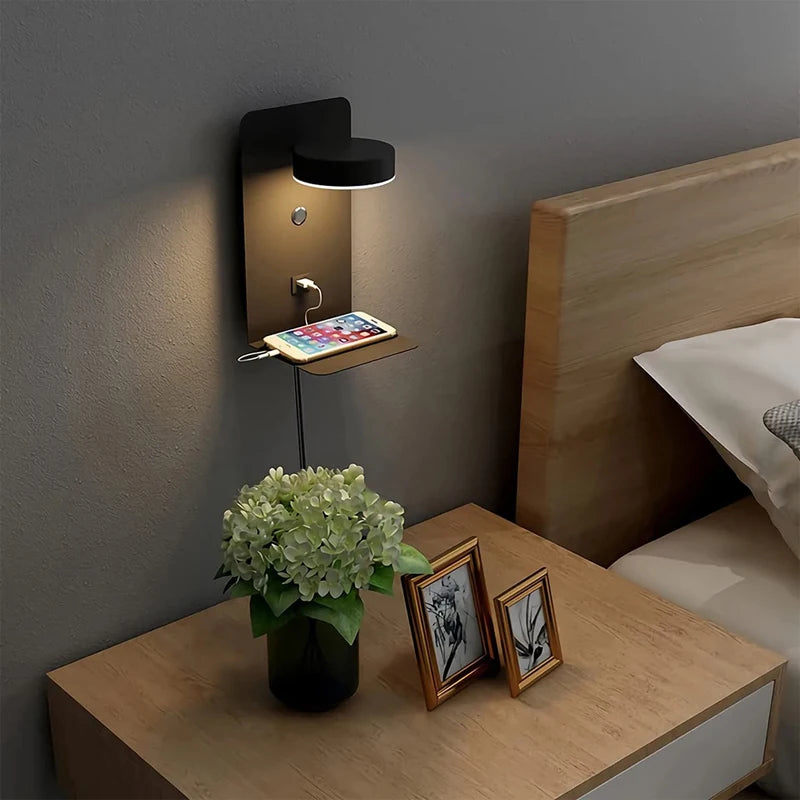 Modern LED Wall Sconce with USB Charging Port for Bedroom and Living Room