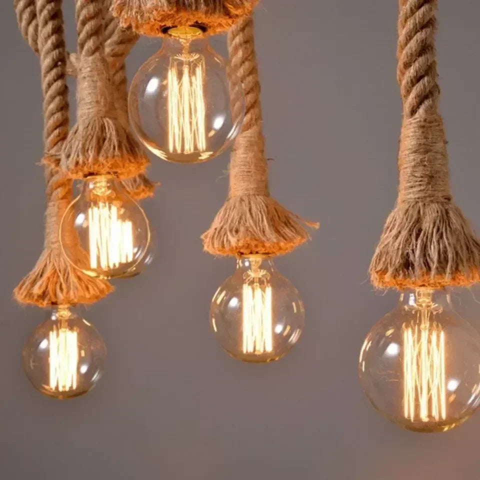 Vintage Hemp Rope Pendant Light for Industrial Lofts and Bars