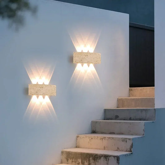 Wabi-Sabi Stone Outdoor Wall Sconce for Garden and Patio Lighting