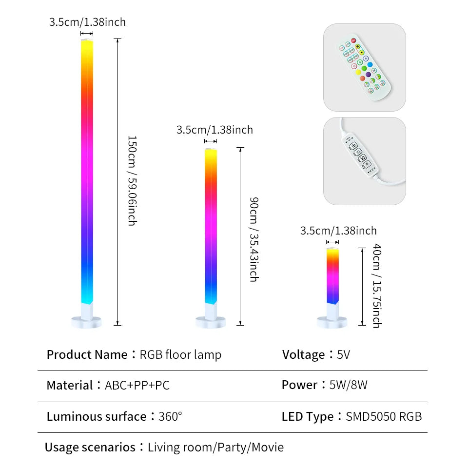 Modern RGB LED Corner Floor Lamp with Music Sync for Living Rooms
