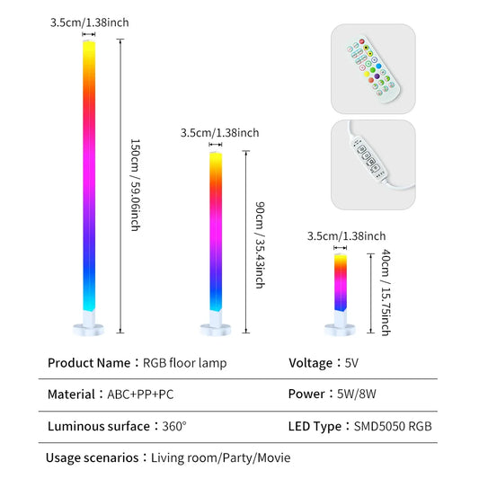 Modern RGB LED Corner Floor Lamp with Music Sync for Living Rooms