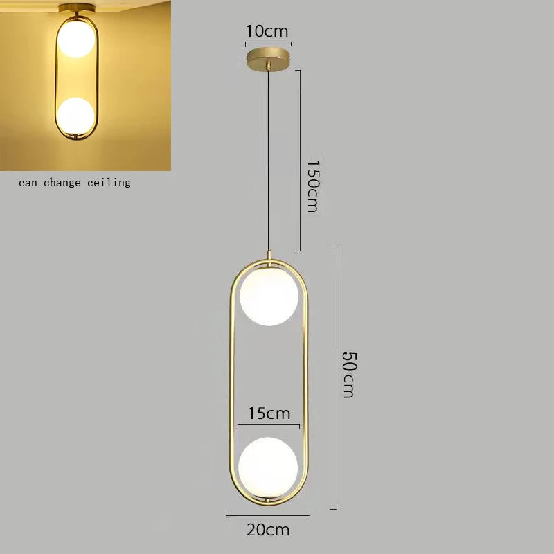 Nordic Glass Globe Pendant Light in Brass for Modern Dining Rooms
