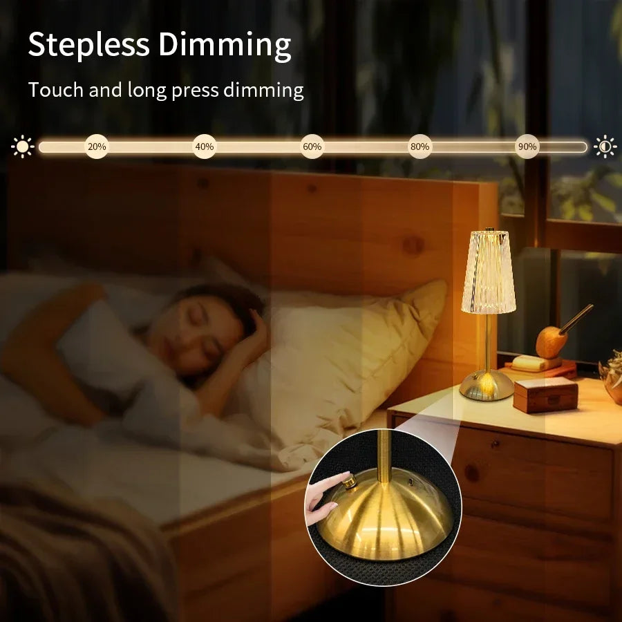 Crystal LED Table Lamp with Touch Sensor for Hotels and Bedside Decor