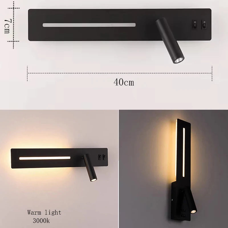 Modern LED Wall Reading Lamp with USB Charging Port for Bedrooms
