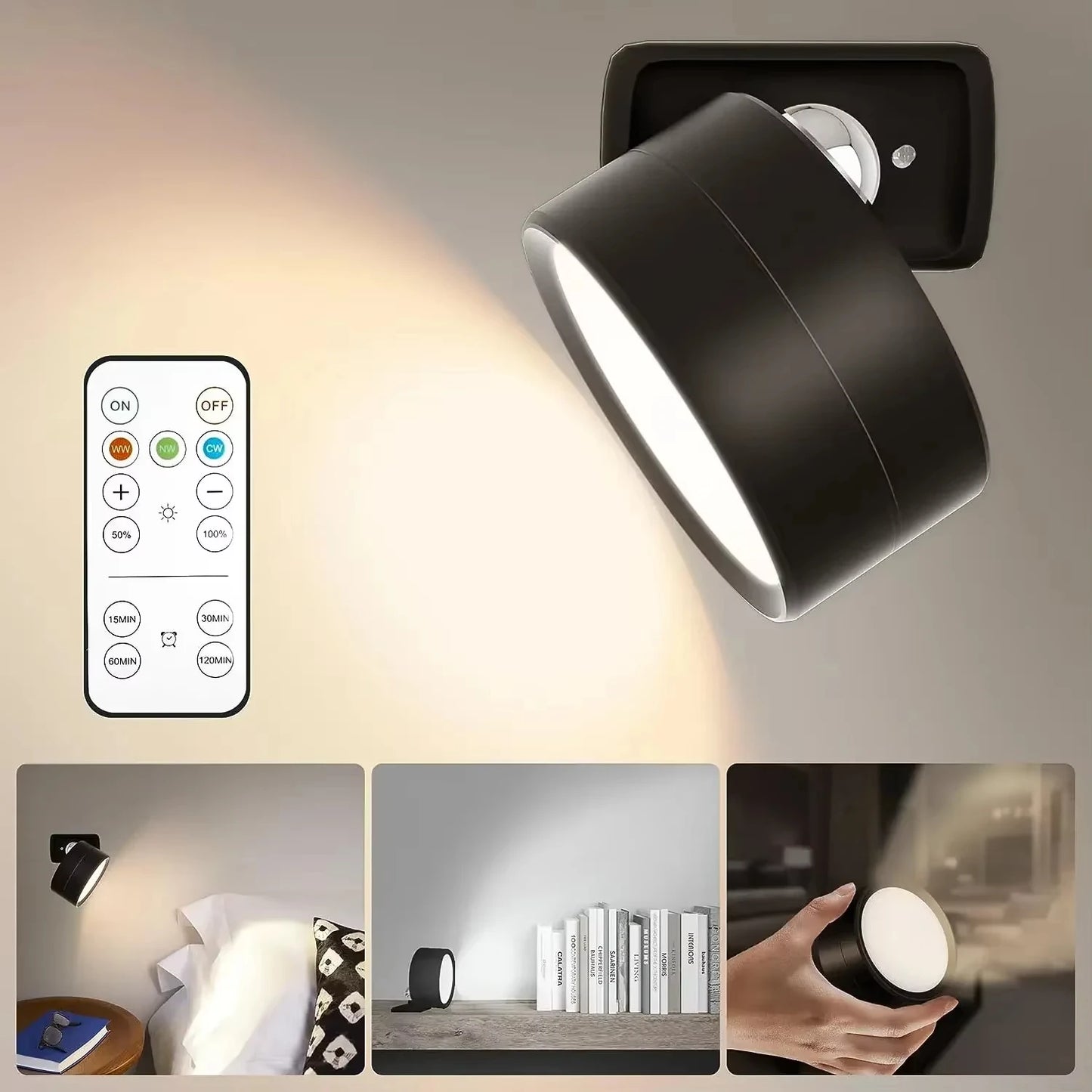 Dimmable Magnetic Wall Sconce with Remote for Bedroom and Office Lighting