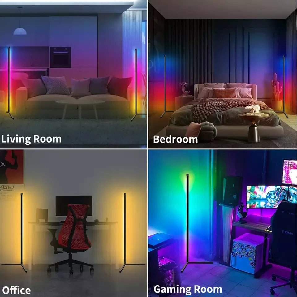 Smart RGB LED Corner Floor Lamp for Modern Living Rooms and Gaming Spaces