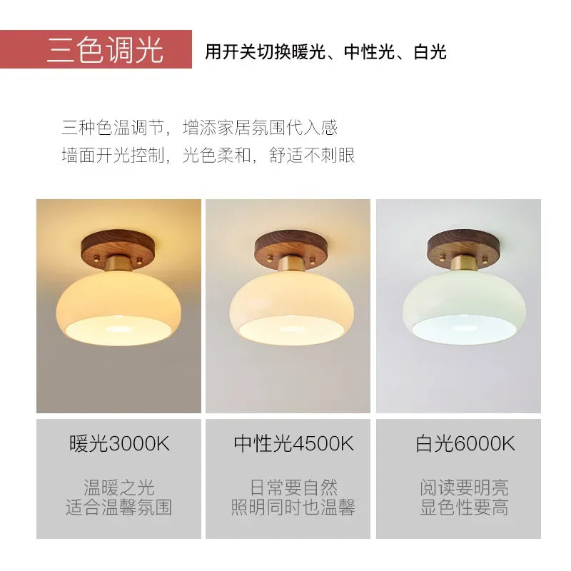 Solid Walnut and Brass Ceiling Light for Modern Entryways and Hallways