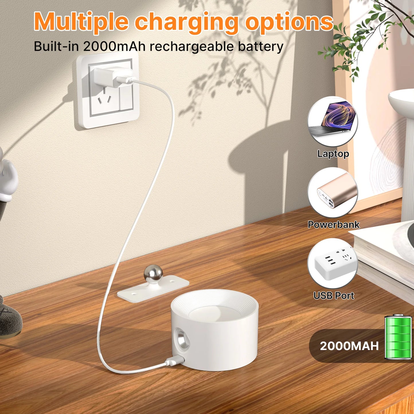 Modern Rotating Rechargeable LED Wall Lamp for Bedroom and Home Office