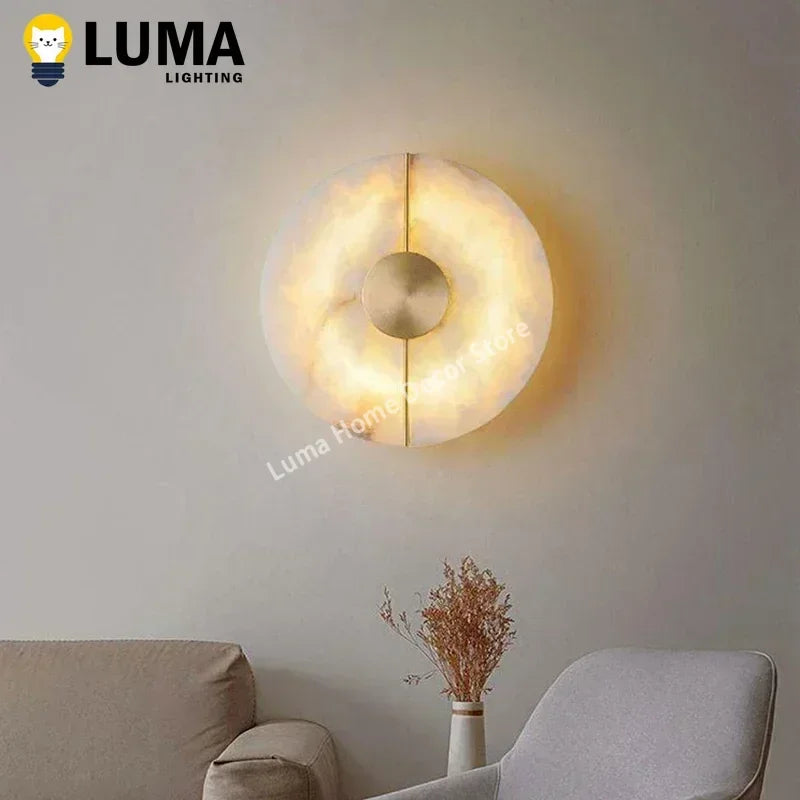Modern Marble and Copper Wall Sconce for Bedroom and Living Room