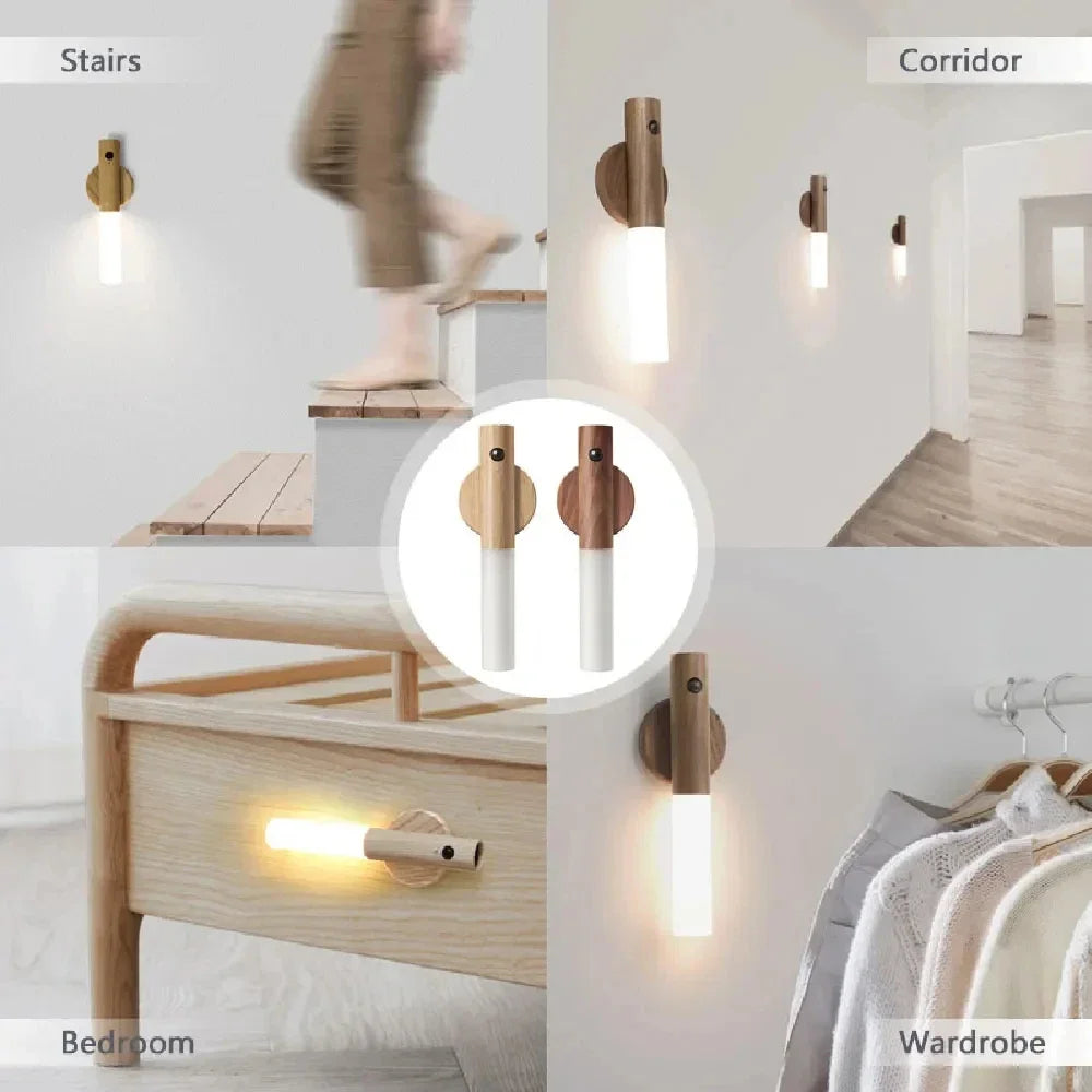 Magnetic Wooden LED Motion Sensor Light for Hallways and Bedrooms