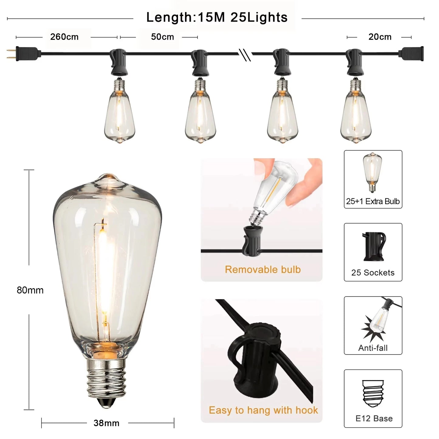 Shatterproof LED String Lights for Outdoor Patios and Garden Decor