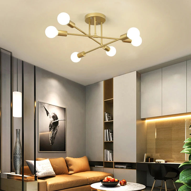 Industrial Six-Head Iron Ceiling Light for Modern Living Spaces