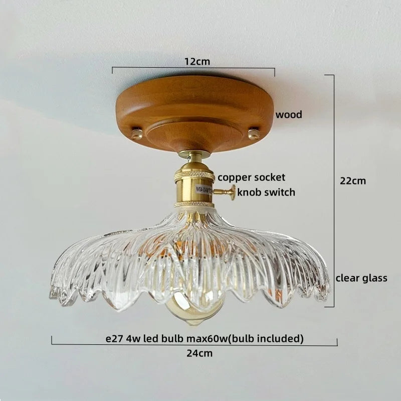Modern Walnut and Copper LED Ceiling Light for Hallways and Living Rooms