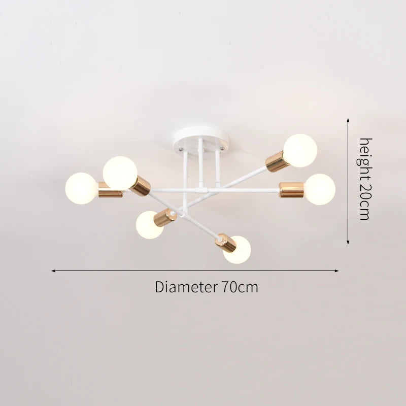 Industrial Six-Head Iron Ceiling Light for Modern Living Spaces