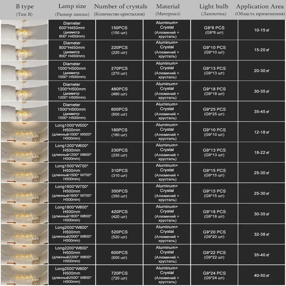 Luxury Rectangular Gold Crystal Chandelier for Modern Dining and Living Rooms