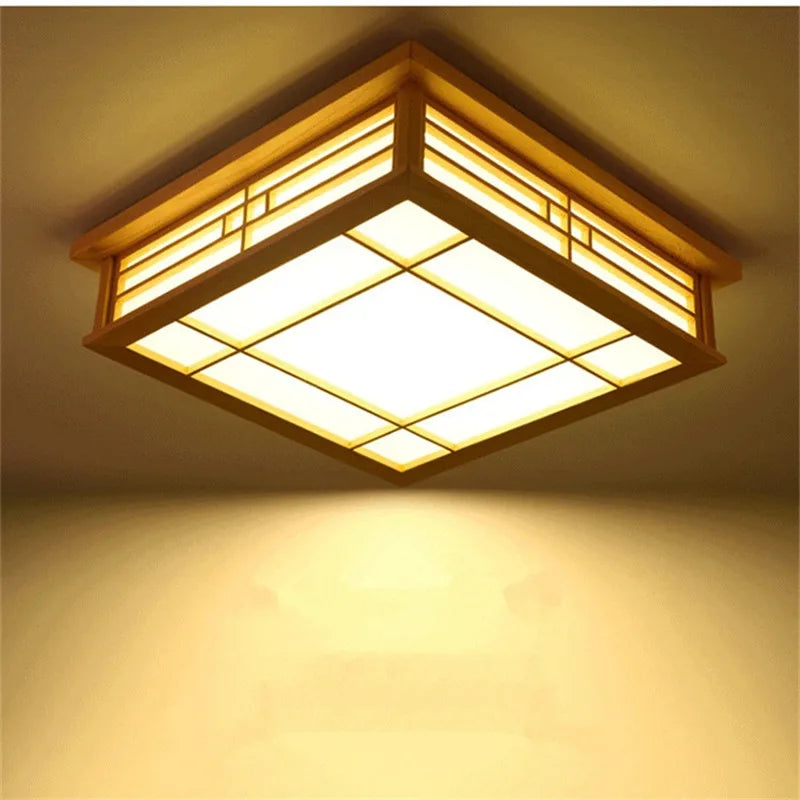 Japanese Inspired Wood Ceiling Light for Dining Rooms and Minimalist Homes
