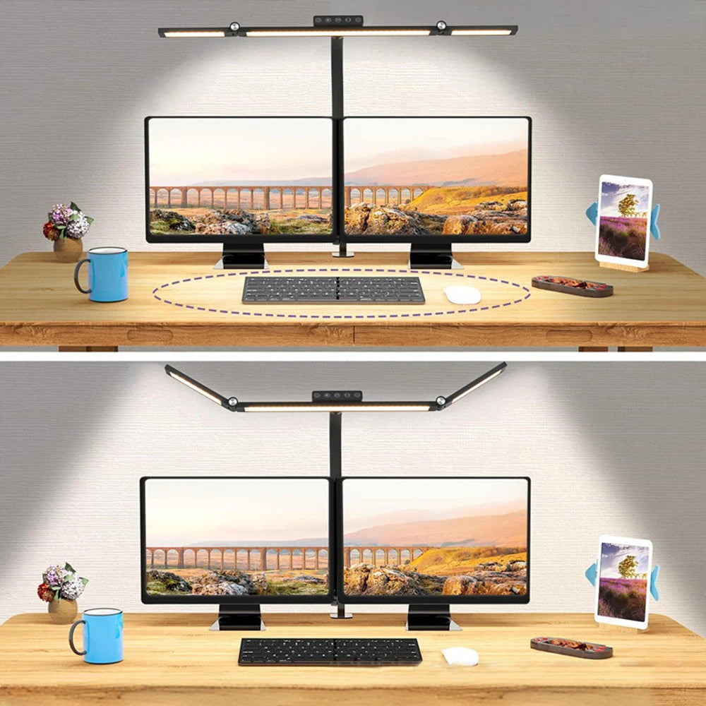 Double Head LED Desk Lamp with Adjustable Dimming for Modern Offices