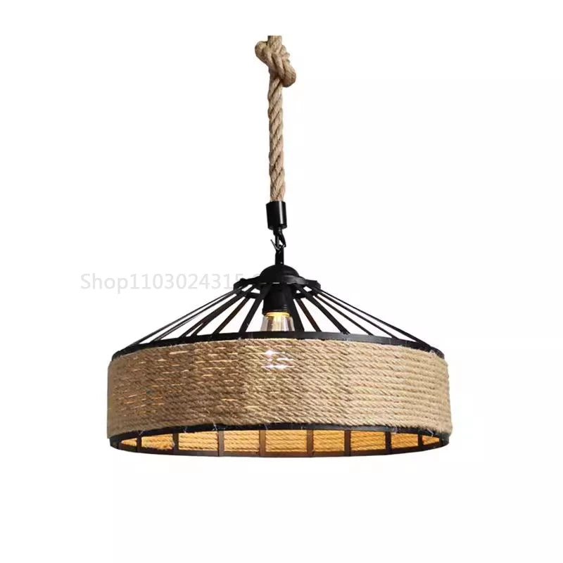 Rustic Hemp Rope Pendant Light for Industrial Dining Rooms and Cafes