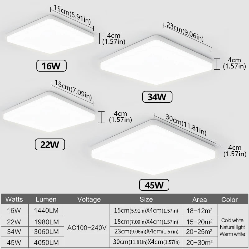 Modern Square LED Ceiling Light for Contemporary Bedrooms and Living Spaces