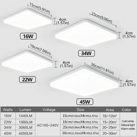 Modern Square LED Ceiling Light for Contemporary Bedrooms and Living Spaces