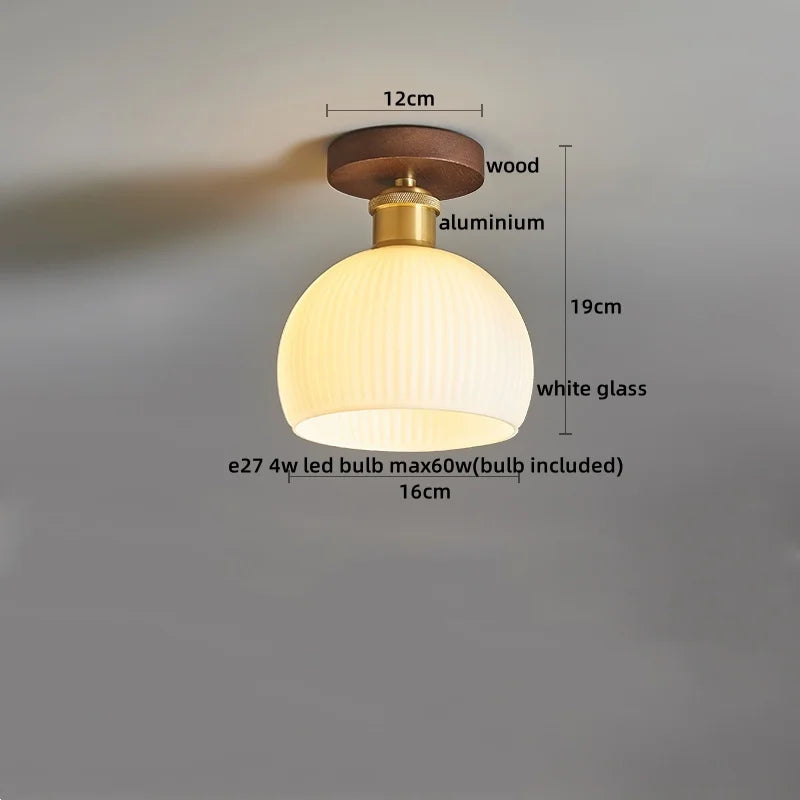 Modern Walnut and Copper LED Ceiling Light for Hallways and Living Rooms