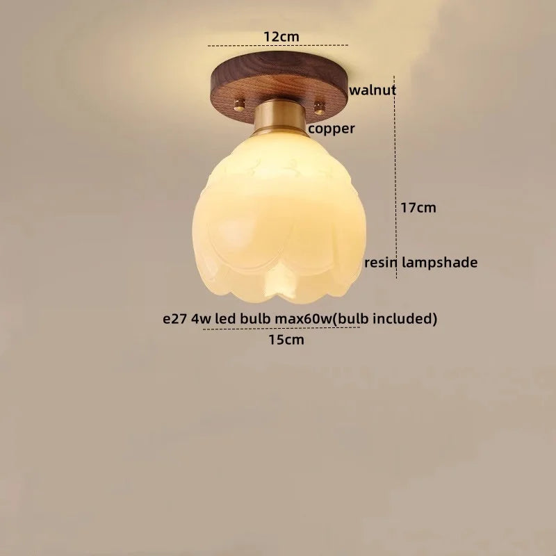 Modern Walnut and Copper LED Ceiling Light for Hallways and Living Rooms