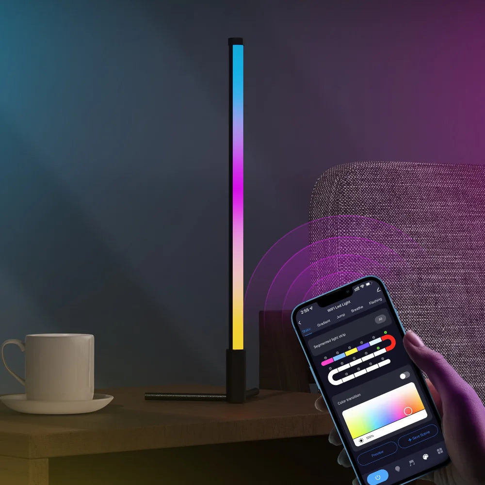 Smart RGB LED Corner Floor Lamp for Modern Living Rooms and Gaming Spaces