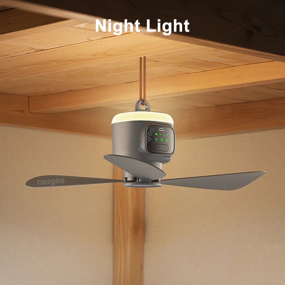 Rechargeable Portable Ceiling Fan with LED Light for Outdoor and Home