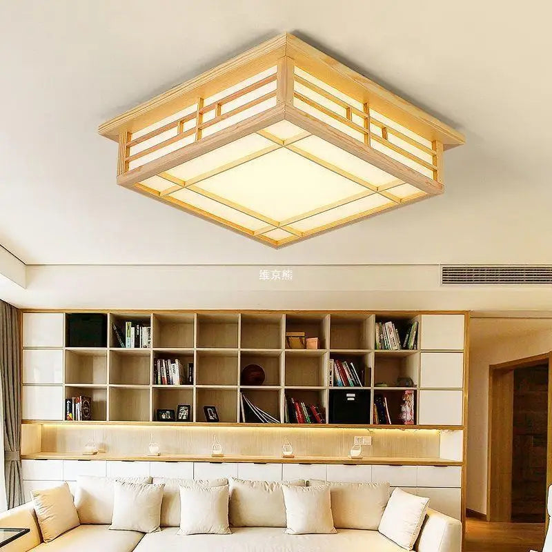 Japanese Minimalist Solid Wood LED Ceiling Lamp for Bedrooms and Living Rooms