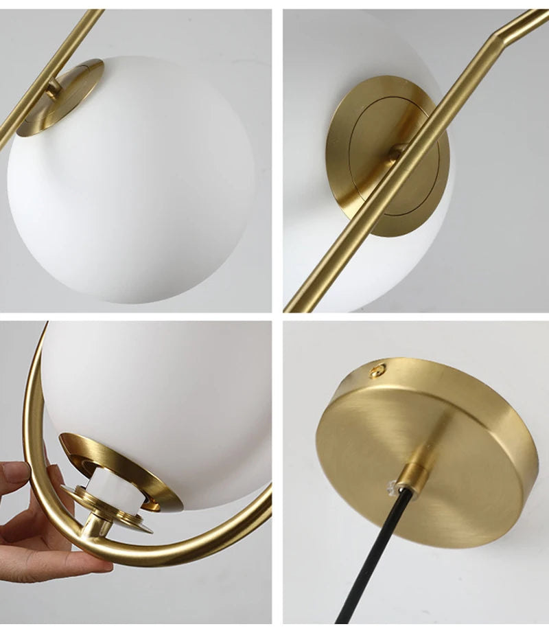 Nordic Glass Globe Pendant Light in Brass for Modern Dining Rooms
