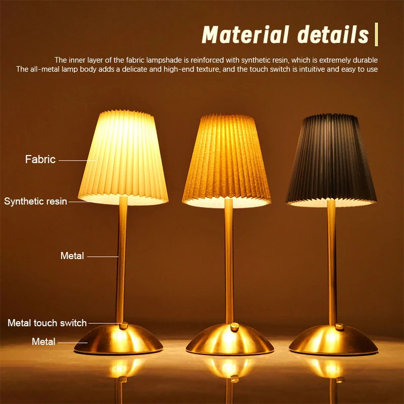 Pleated Cordless Table Lamp for Modern Home Office and Bedside Lighting
