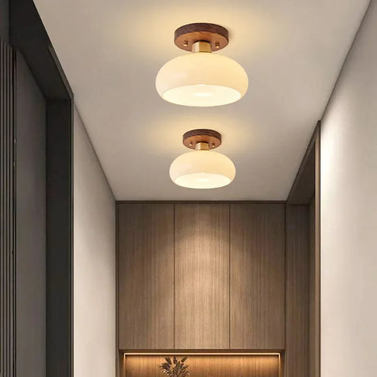 Solid Walnut and Brass Ceiling Light for Modern Entryways and Hallways